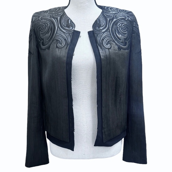 ROBERTO CAVALLI BLACK TOOLED & STITCHED LEATHER JACKET - Picture 4 of 15